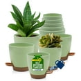 thumbnail image 1 of Campior Self-Watering Planters, 5 Sizes with Drainage Holes & Wick Rope, Pack of 5, Green, 1 of 5