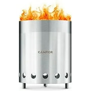 Campior Smokeless Wood Burning Fire Pit Stove, Stainless Steel with Ash Pan, Stand & Carry Bag - 6 Inch Silver