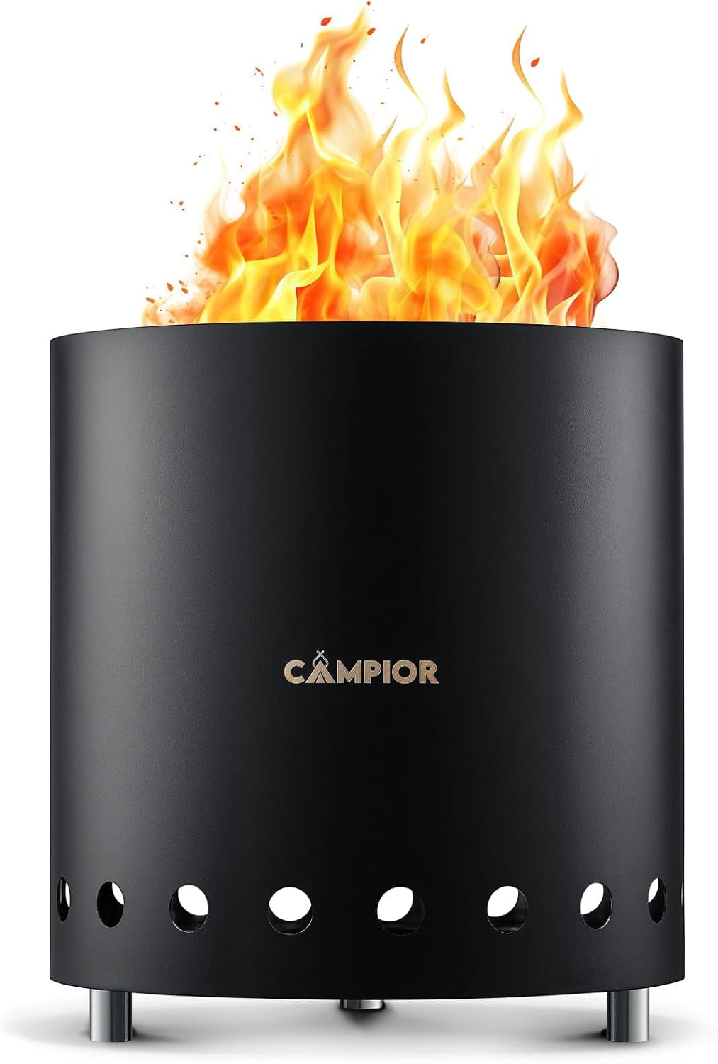 Campior Smokeless Wood Burning Fire Pit Stove, Stainless Steel with Ash Pan, Stand & Carry Bag - 9 Inch Graphite