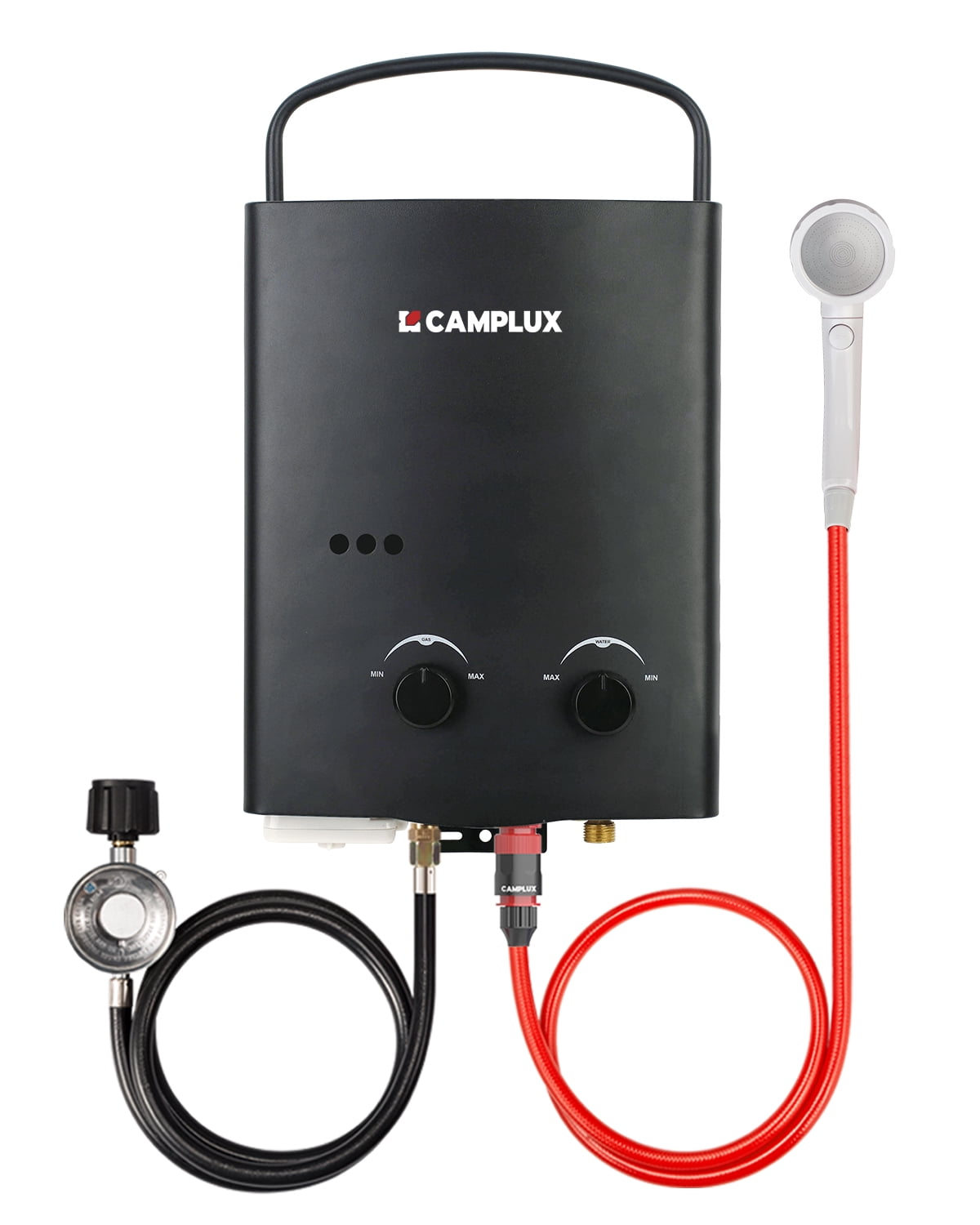 CAMPLUX 1.32 GPM 34,000 BTU Outdoor Portable Propane Tankless Water Heater with Handle, Gas Regulator, Garden Hose