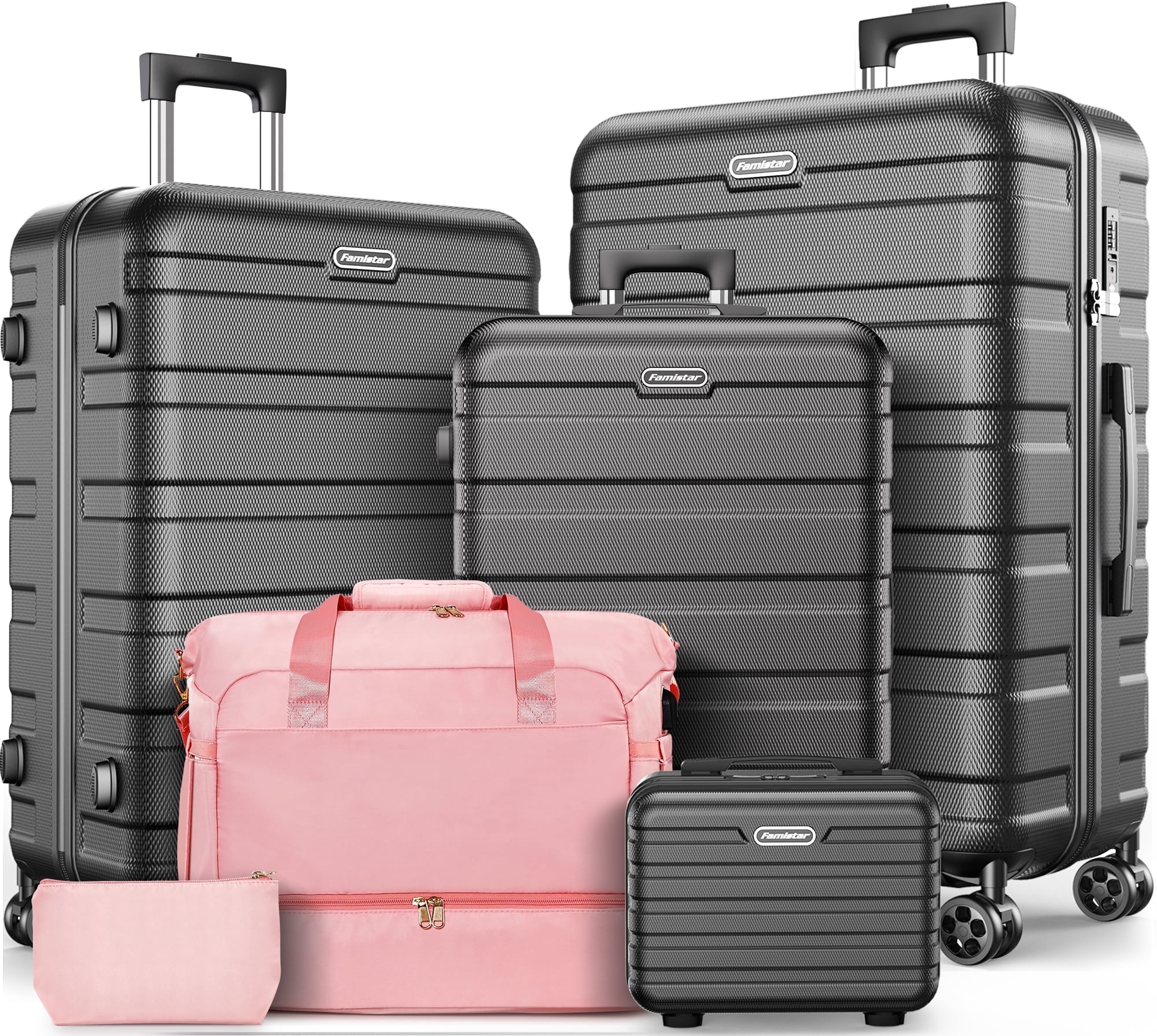 Campmoy 5pc Large Carry-on Hardside Luggage Set with TSA Lock, 360