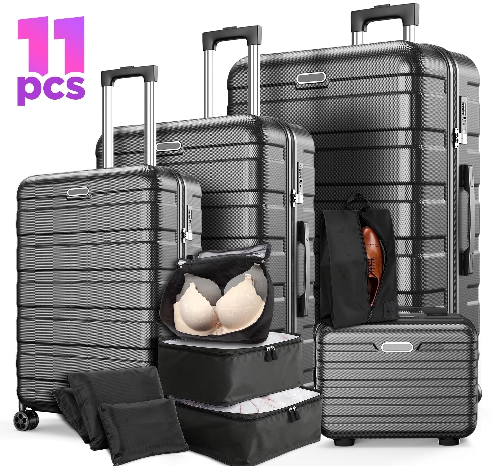 Campmoy 5pc Large Carry-on Hardside Luggage Set with TSA Lock, 360