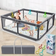 Campmoy Baby Play Yard, 79x71 inch Extra Large Baby Play Pen with Play Mat,4 Pull Rings and 1 Storage Bag for Kids/Infants Unisex Grey/Dark Grey