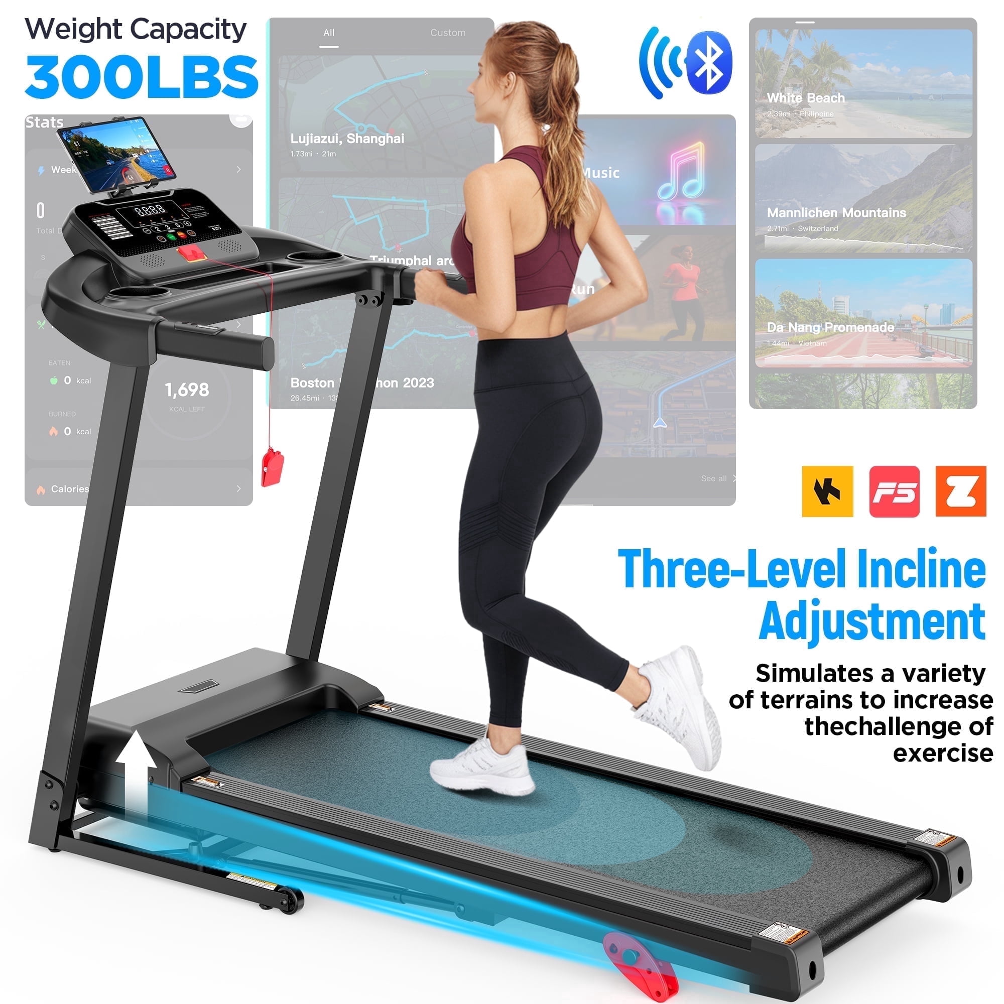 Folding Treadmill, 2.5HP Treadmill for Home, Treadmill 300lbs Capacity with Incline, 0.6-7.5MPH Speed, Quiet Brushless, APP Control, Shock Absorption, Home&Office