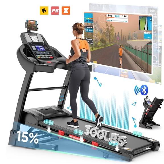 Treadmll for Home, 4.5HP Treadmill with 15% Incline, Treadmills with 300lbs Weight Capacity, 10MPH Treadmill with 64 Preset Programs, Free Course, Home&Office&Gym