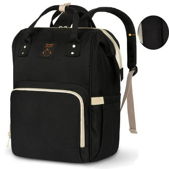 Campomy Diaper Bag Backpack, Large Capacity Travel Baby Backpack Bags Multi-Functional Maternity Nappy Bag, Breathable Shoulder Strap Waterproof with Insulated Pockets,Black