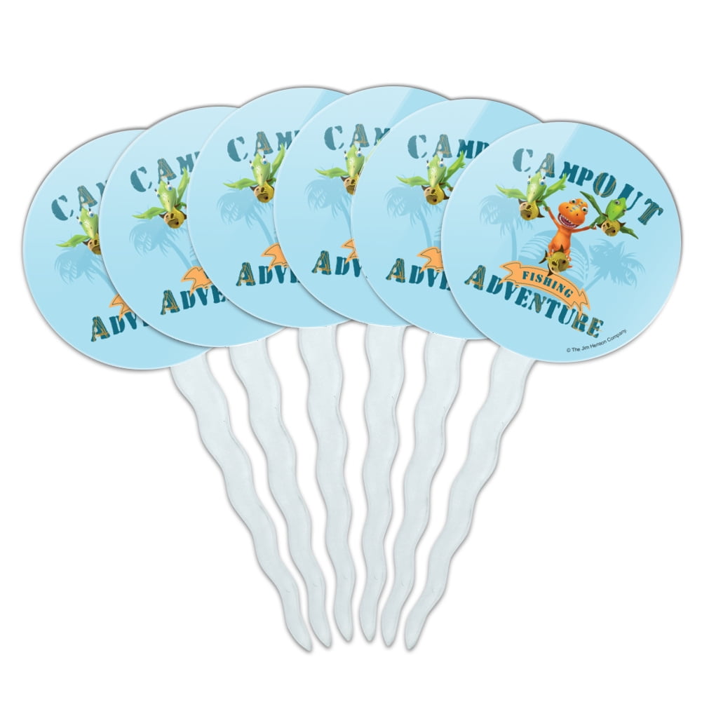 GRAPHICS AND MORE Campout Fishing Adventure Dinosaur Train Cupcake Picks Toppers Decoration Set of 6