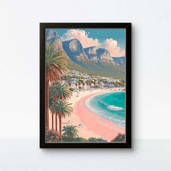 Camps Bay Beach Poster: Cape Town Coastal Wall Art Unframed Paper Print