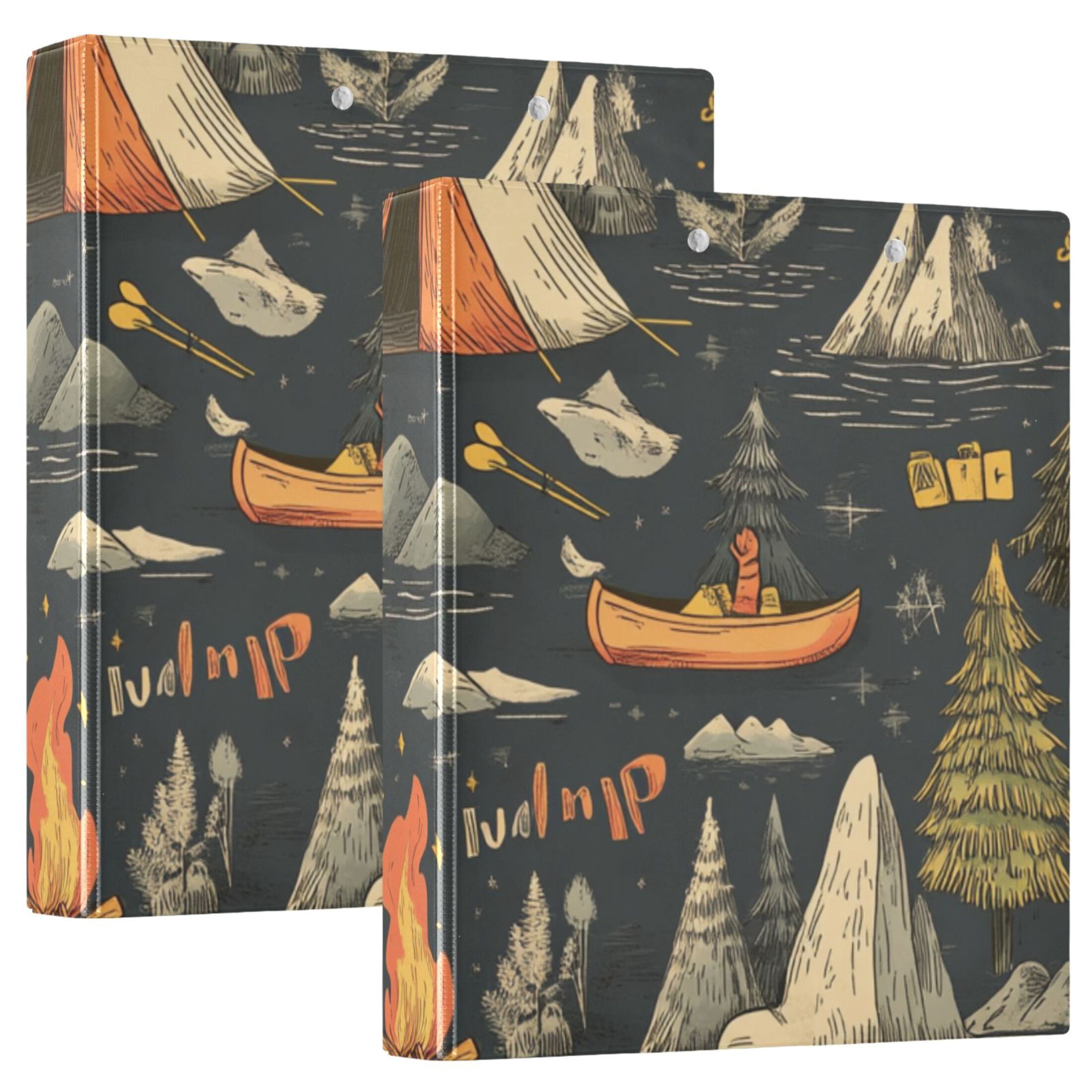 Camps Trees 3 Ring Binders 1.5 inch Hardcover File Folders with Interior Pockets A4 Size Organizer for School Office Hospital Set of 2