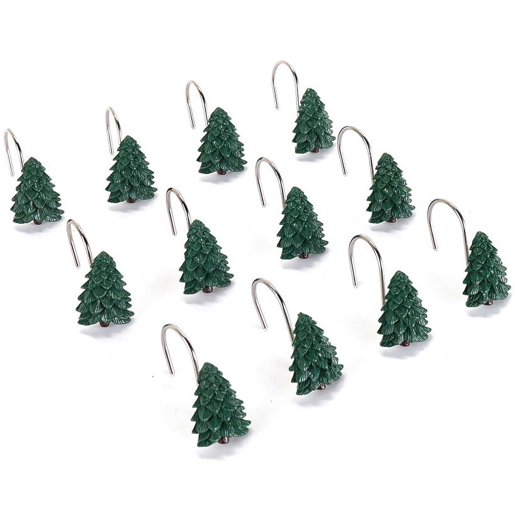 Evergreen Tree Cold Cast Ceramic Shower Curtain Hooks Set of 12