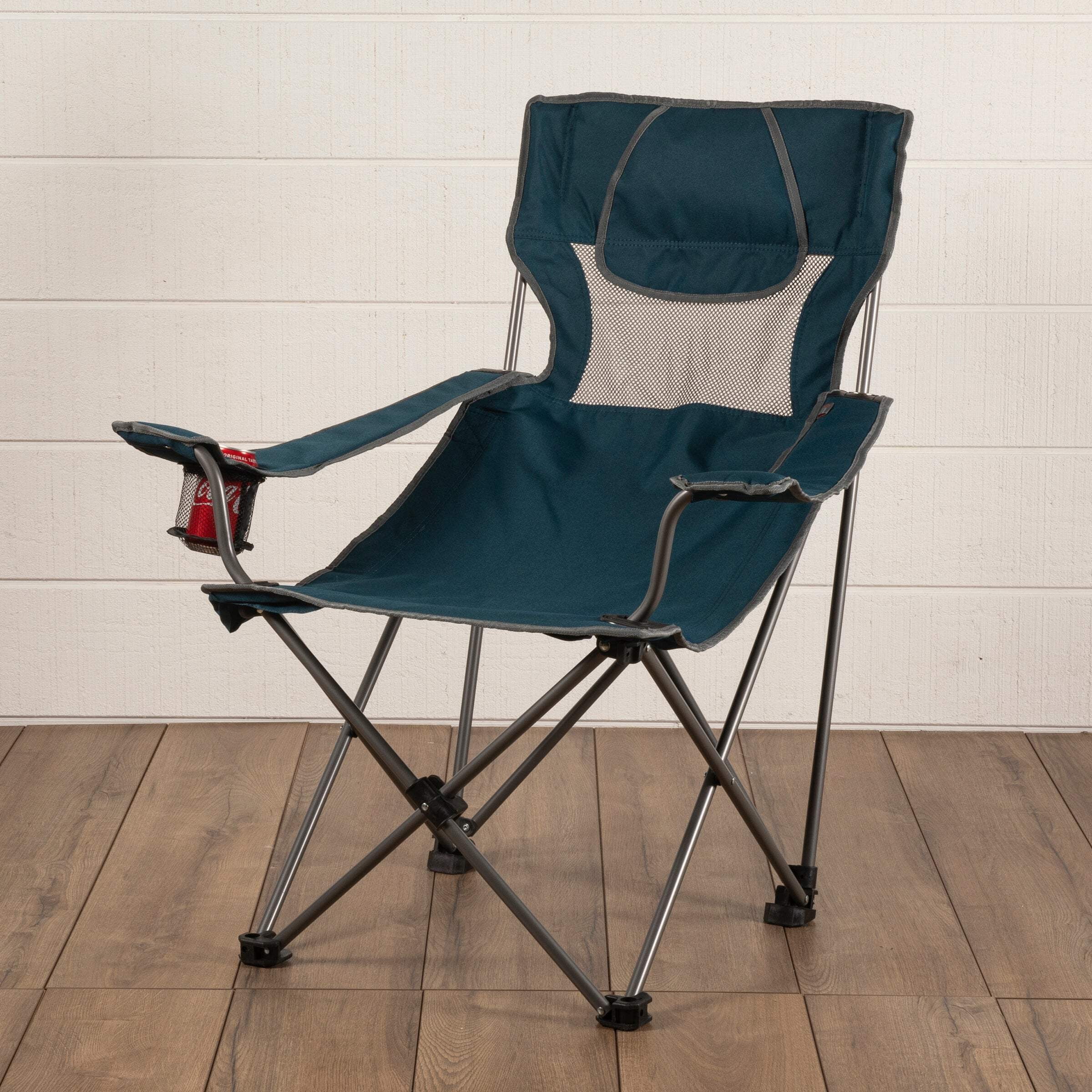Navy Blue and Gray Folding Camping Chair with Arms