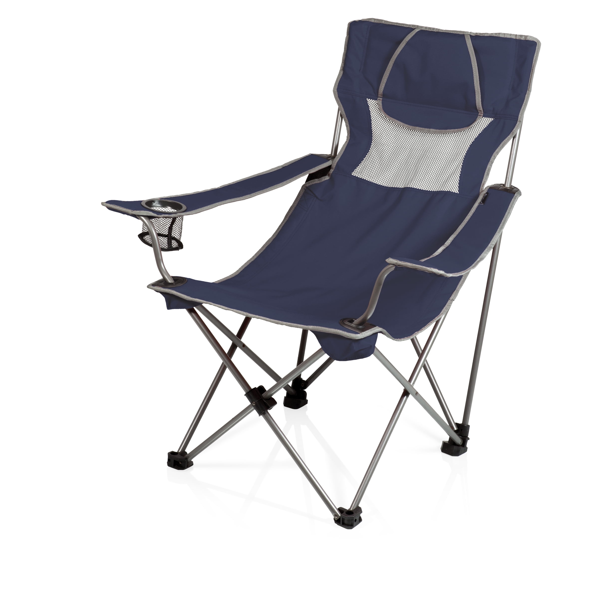 Navy Blue and Gray Folding Camping Chair with Arms