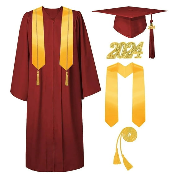 Campus Bachelor Suit Graduation Cap And Gown Set With Tassel Honor Cord Graduation Stoles For High School College Bachelor