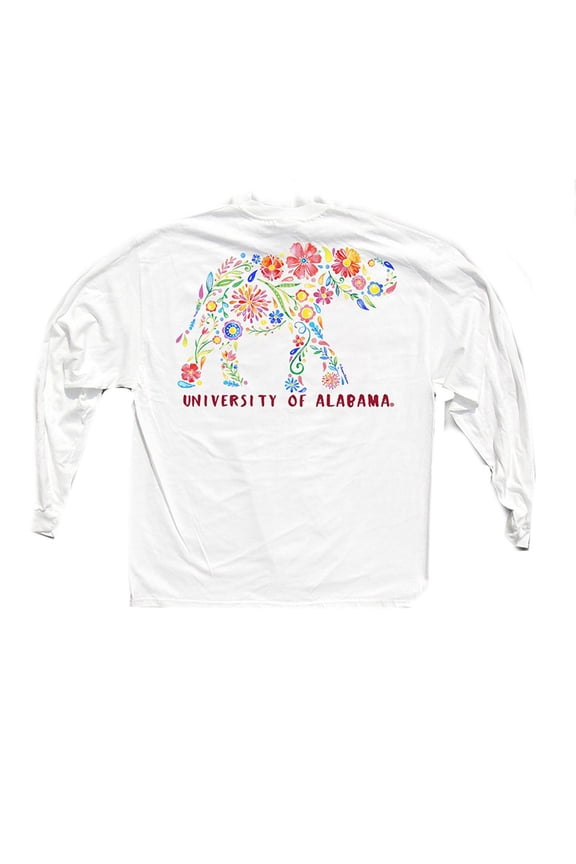 Floral Elephant LS T-Shirt-White-XXL