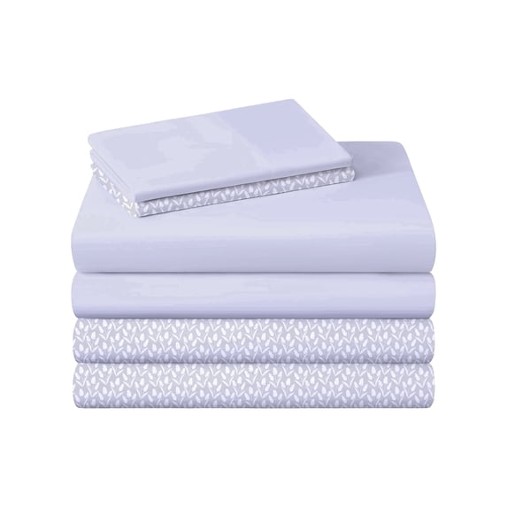 Campus Comforts by New Sega Home 2-Pack Microfiber Sheet Set, One Print, One Solid, Flora, Lilac, Twin-XL