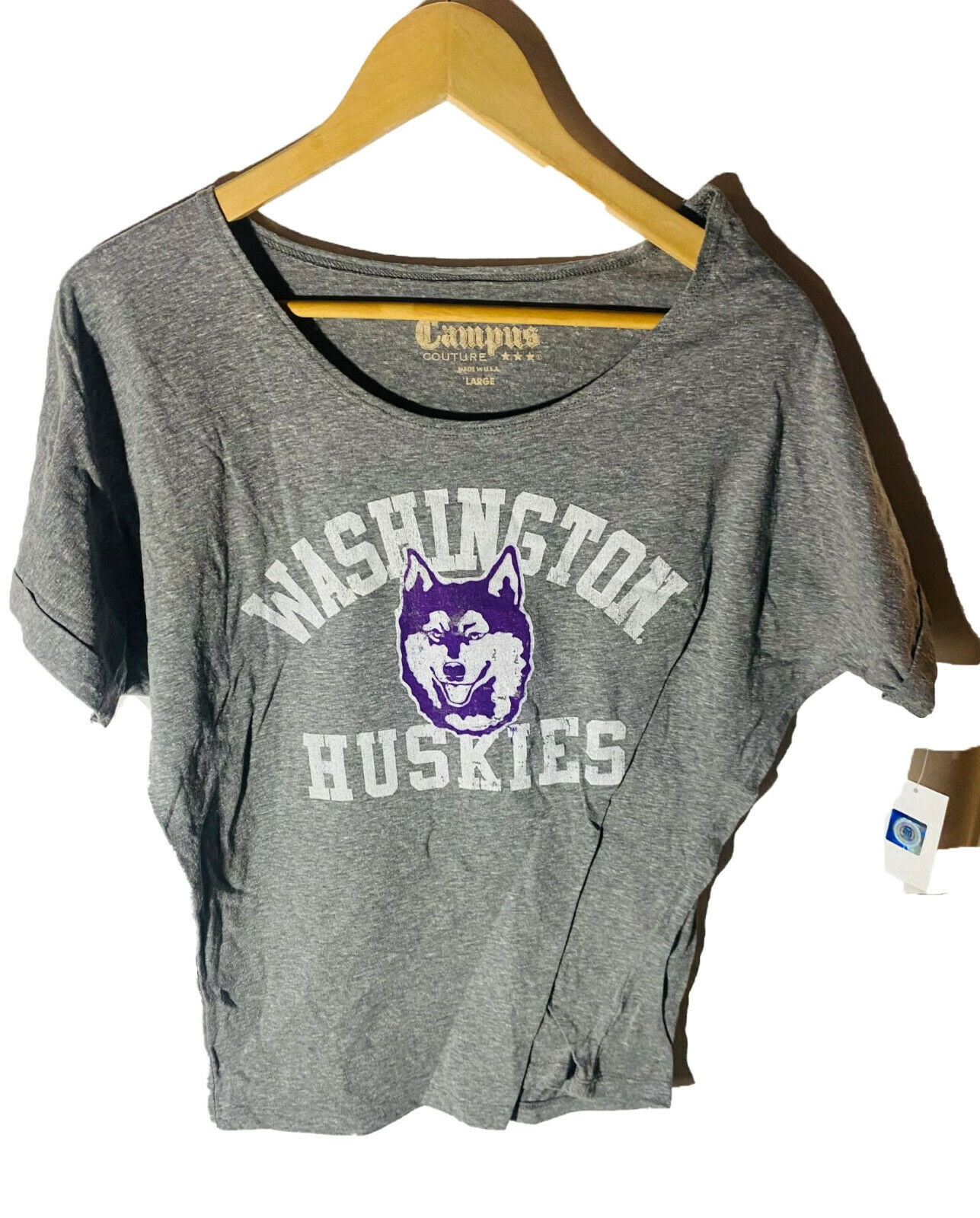 Campus Couture Women's Washington Huskies Short Sleeve Top LARGE GRAY