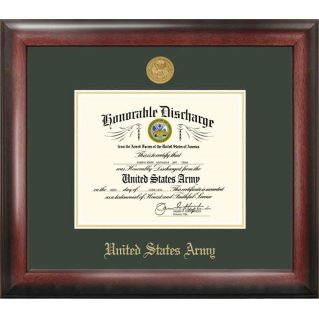 Army Discharge Certificate Frame - Petite Mahogany With 22K Gold Medallion, 8.5x11 Inch, Made In USA