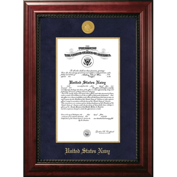 Patriot Frame's Navy10x14 Certificate Executive Frame with Gold Medallion with Gold Fillet