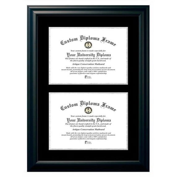 Campus Images SBBS001DD-1114 11 x 14 in. Double Degree Satin Black Certificate Frame with Black & Silver Mats