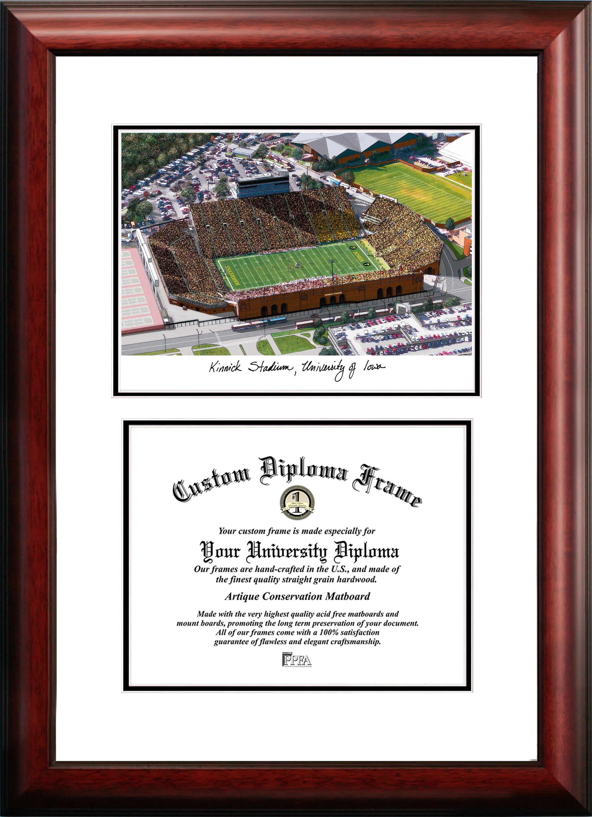 Campus Images IA997V-1185 11 x 8.5 in. University of Iowa Hawkeyes Kinnick Stadium Scholar Diploma Frame - Satin Mahogany