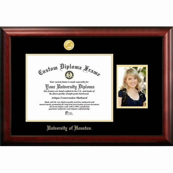Campus Images TX954PGED-1411 14 x 11 in. University of Houston Gold Embossed Diploma Frame with 5 x 7 in. Portrait - Satin Mahogany