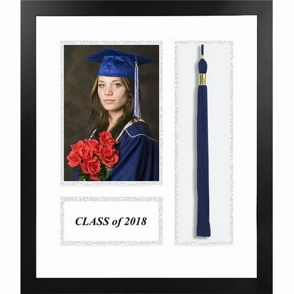 Campus Images ACFMBKWS18 2018 Academic Black Photo Frame, White & Silver Matting with Tassel Opening 5 x 7 in. Photo Opening