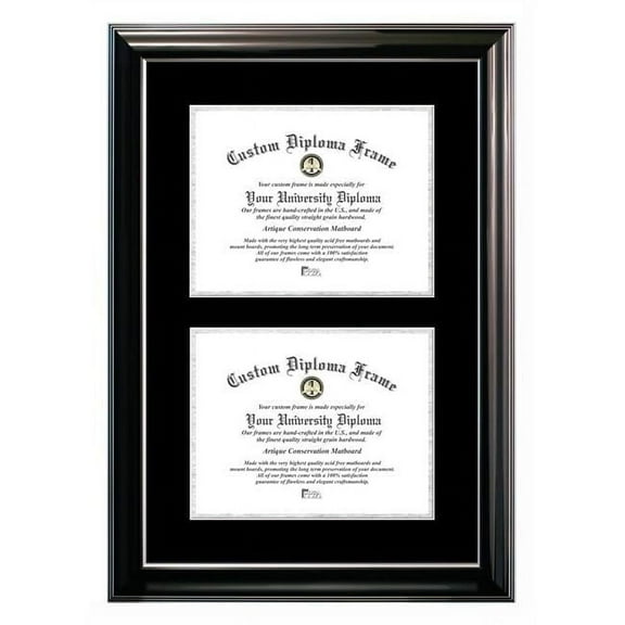 Campus Images CMBS001DD-8511 8.5 x 11 in. Double Degree Classic Black Certificate Frame with Black & Silver Mats