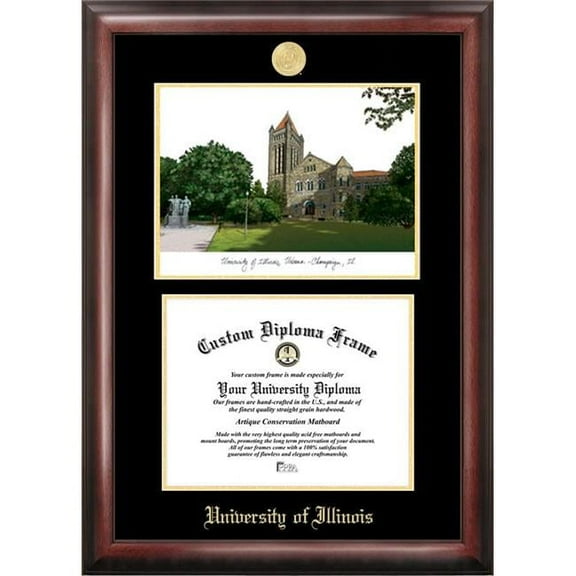Campus Images IL976LGED-1185 8.5 x 11 in. University of Illinois, Urbana-Champaign Gold Embossed Diploma Satin Mahogany Frame with Lithograph