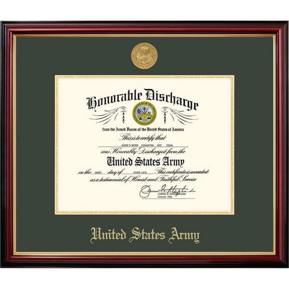 Campus Images ARDPT0018x10 8 x 10 in. Patriot Frames Army Discharge Petite Mahogany Frame with Gold Medallion