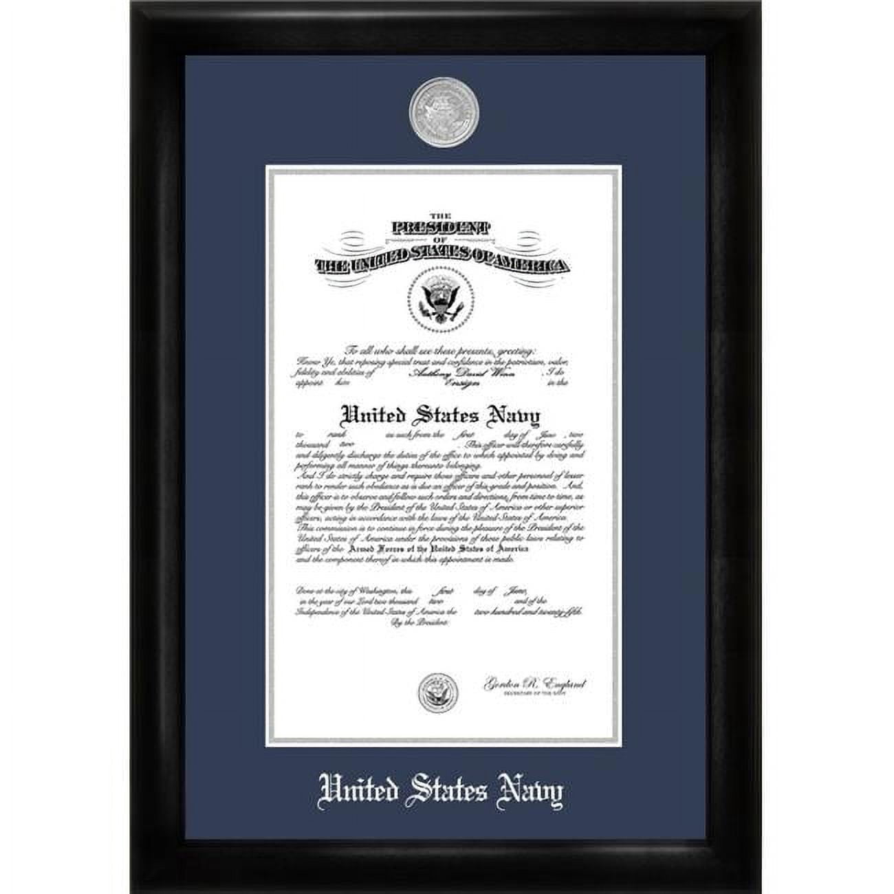 Campus Images  8 x 10 in. Patriot Frames Navy Certificate Satin Black Frame with Silver Medallion