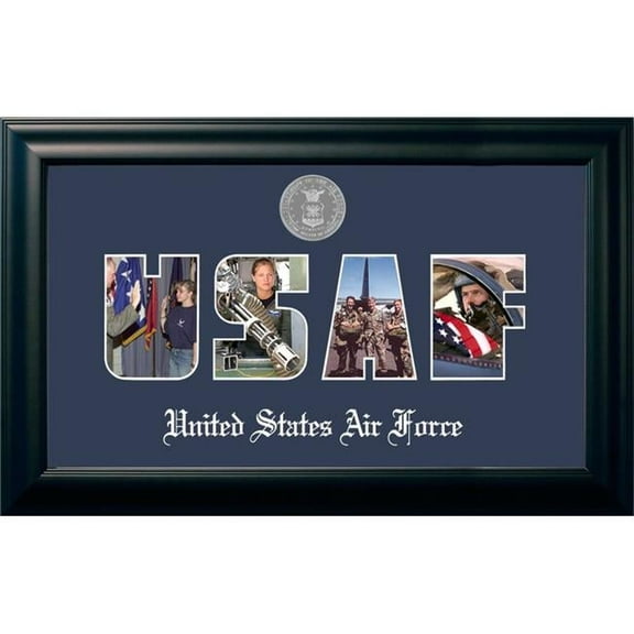 Campus Images AFSS002S 8 x 20 in. Patriot Frames Air Force Collage Satin Black Photo Frame with Silver Medallion