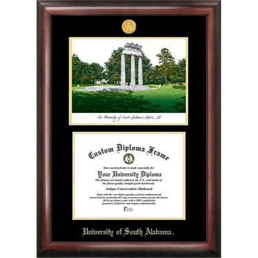 Campus Images AL991LGED-1185 8.5 x 11 in. University of South Alabama Gold Embossed Diploma Satin Mahogany Frame with Lithograph
