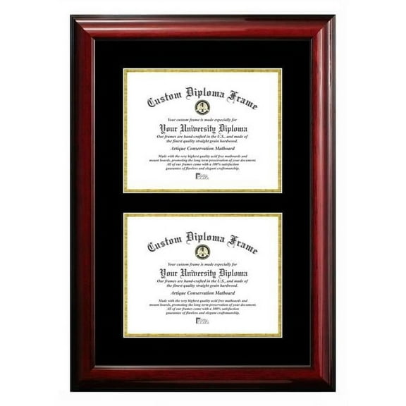 Campus Images CMBG001DD-8511 8.5 x 11 in. Double Degree Classic Mahogany Certificate Frame with Black & Gold Mats