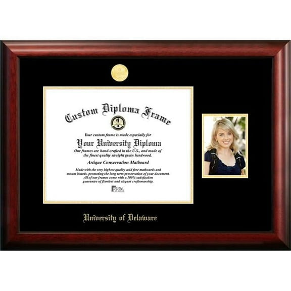 Campus Images DE999PGED-1612 16 x 12 in. University of Delaware Gold Embossed Diploma Frame with 5 x 7 in. Portrait - Satin Mahogany