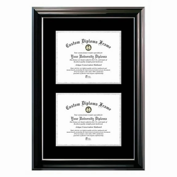Campus Images CMBS001DD-810 8 x 10 in. Double Degree Classic Black Certificate Frame with Black & Silver Mats