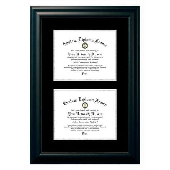 Campus Images SBBS001DD-810 8 x 10 in. Double Degree Satin Black Certificate Frame with Black & Silver Mats