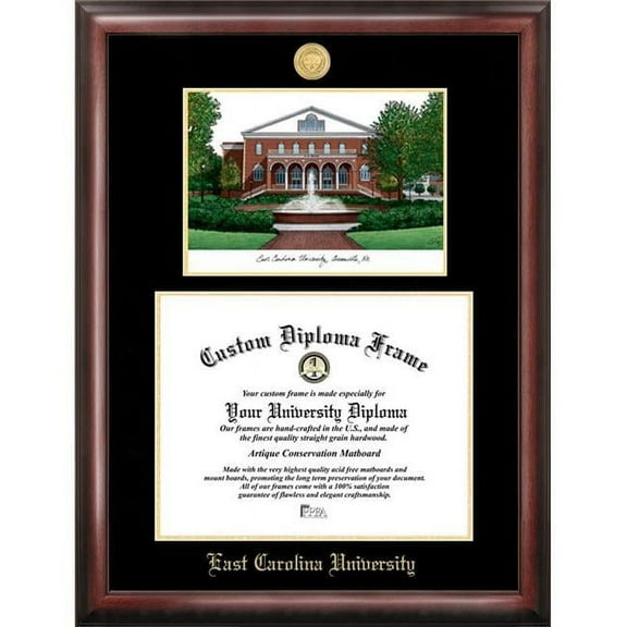 Campus Images NC995LGED East Carolina University Gold embossed diploma frame with Campus Images lithograph