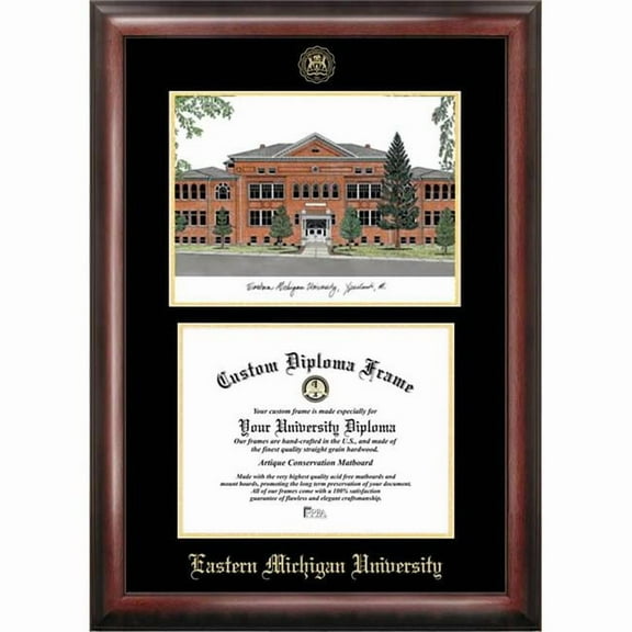 Campus Images MI995LGED Eastern Michigan University Gold embossed diploma frame with Campus Images lithograph