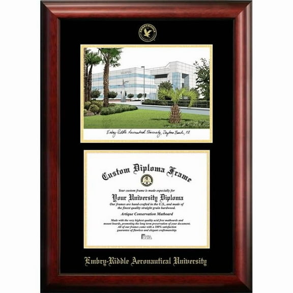 Campus Images FL995LGED-1185 8.5 x 11 in. Embry-Riddle University Gold Embossed Diploma Satin Mahogany Frame with Lithograph