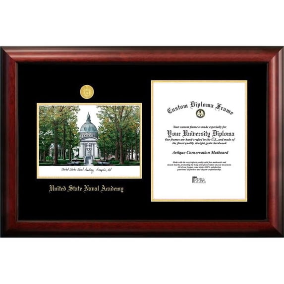 Campus Images MD997LGED-1014 14 x 10 in. United States Naval Academy Gold Embossed Diploma Satin Mahogany Frame with Lithograph