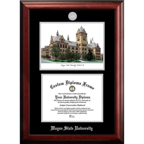 Campus Images MI983LSED-108 10 x 8 in. Wayne State University Silver Embossed Diploma Frame with Lithograph