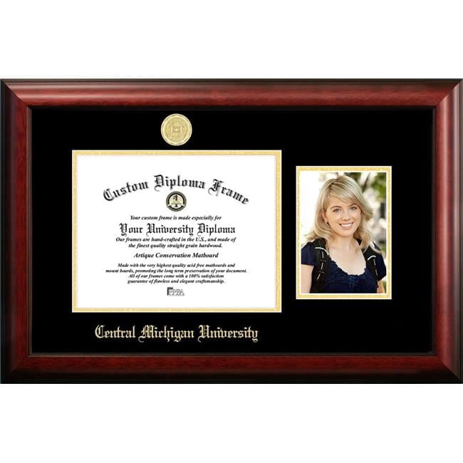 Campus Images MI999PGED-1185 8.5 x 11 in. Central Michigan University Gold Embossed Diploma Satin Mahogany Frame with 5 x 7 in. Portrait