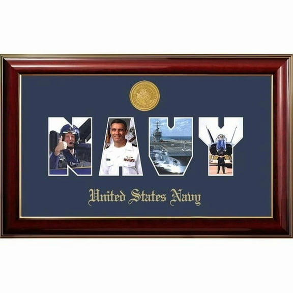 Campus Images NASSCL001S Patriot Frames Navy Collage Photo Classic Mahogany Frame with Gold Medallion