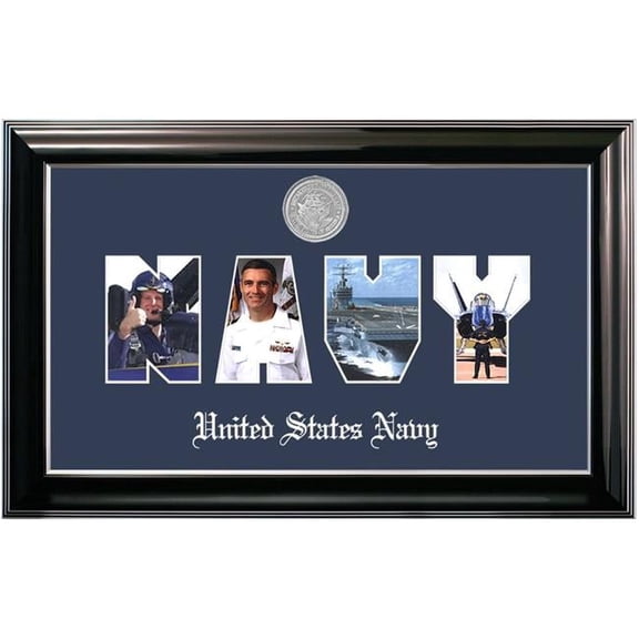 Patriot Frame's Navy Collage Photo Classic Black Frame with Silver Medallion