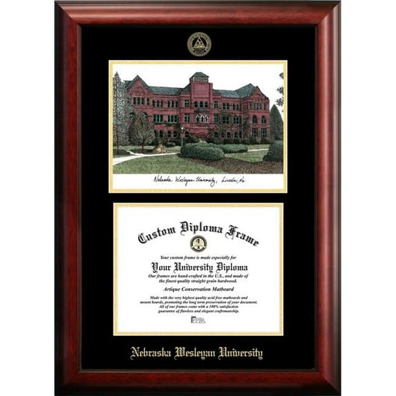 Campus Images NE998LGED-1185 8.5 x 11 in. Nebraska Wesleyan University Gold Embossed Diploma Satin Mahogany Frame with Lithograph