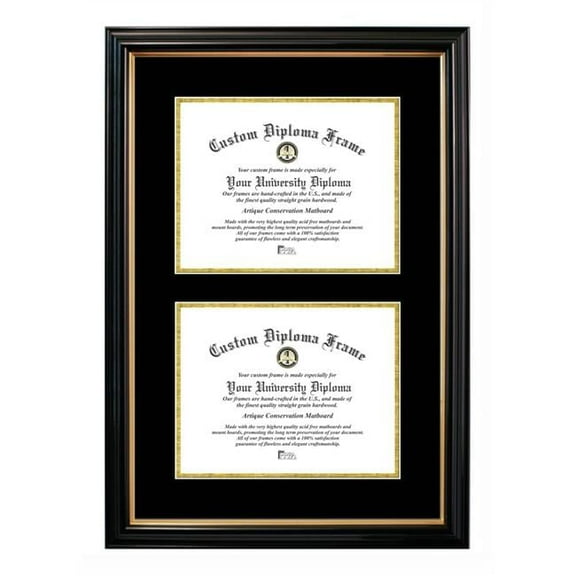 Campus Images PBGTBG01DD-8511 8.5 x 11 in. Double Degree Petite Black Gold Trim Certificate Frame with Black & Gold Mats