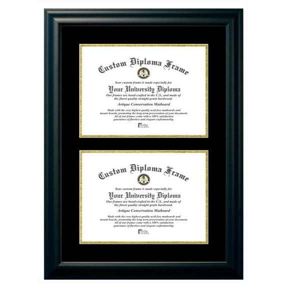 Campus Images SBBG001DD-1114 11 x 14 in. Double Degree Satin Black Certificate Frame with Black & Gold Mats