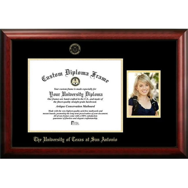 Campus Images TX948PGED-1411 11 x 14 in. University of Texas, San Antonio Gold Embossed Diploma Satin Mahogany Frame with 5 x 7 in. Portrait