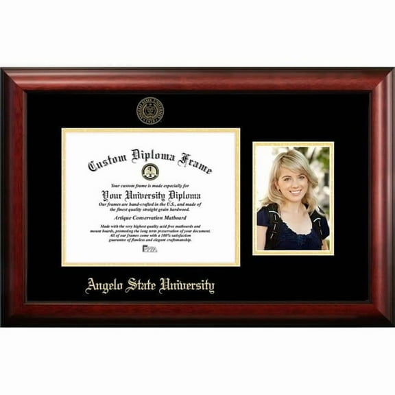 Campus Images TX999PGED-1411 11 x 14 in. Angelo State University Gold Embossed Diploma Satin Mahogany Frame with 5 x 7 in. Portrait