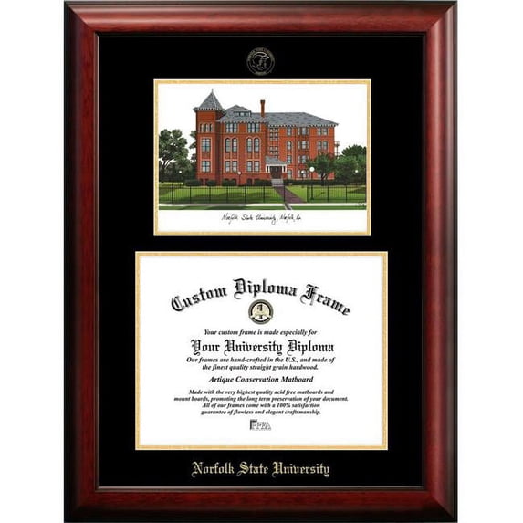 Campus Images VA992LGED-1411 14 x 11 in. Norfolk State Gold Embossed Diploma Frame with Lithograph - Satin Mahogany